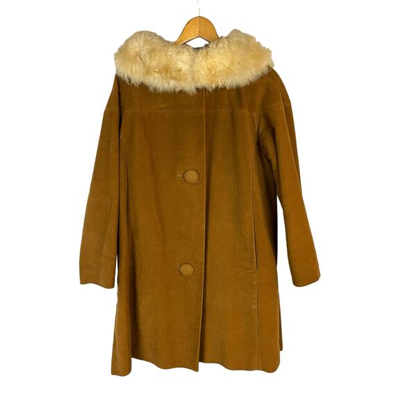 Vintage Stroller Coat 60s Mod Retro Sheep Fur Collar - Picture 1 of 16